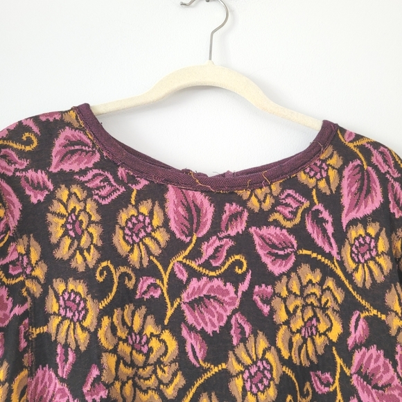 FREE PEOPLE Floral Purple & Yellow Open Back Boat Neck Puff Sleeve Cotton Top - Picture 11 of 15
